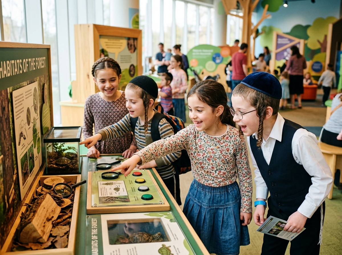 An Orthodox Jewish family exploring a family attraction together